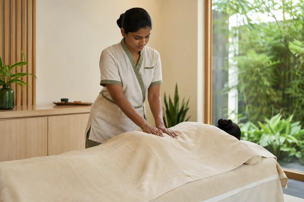 Full-body wellness massage room setup